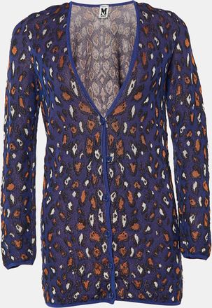 M Missoni Purple Patterned Cotton Knit V-Neck Cardigan
