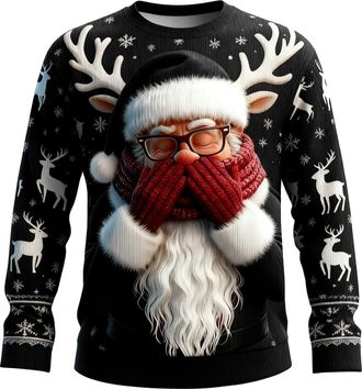Generic Christmas Jumpers for Men UK Oversized Ugly Christmas Jumper 3D Christmas Santa Print Crew Neck Long Sleeve, Soft Novelty Sweatshirt Comfortable Warm 