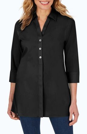Foxcroft Pamela Non-Iron Stretch Tunic in Black at Nordstrom, Size 12 P