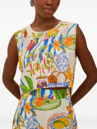 Farm Rio patterned top - women - European Flax Certified Linen/EcoVero Viscose (LENZING) - L - White