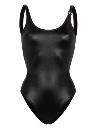 Palm Angels monogram-plaque swimsuit - women - Brass/Spandex/Elastane/Polyester/Polyamide/Spandex/Elastane - S - Black