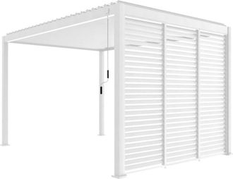 Sweeek P&eacute;rgola bioclim&aacute;tica de aluminio 3x4m + 3 persianas de 100cm, blanco