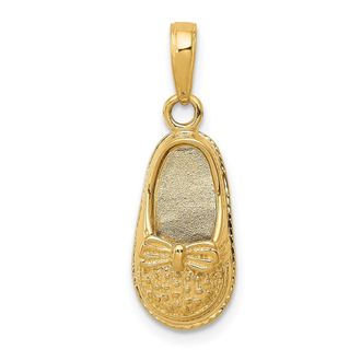 Diamond2Deal 14k Yellow Gold 3-D Baby Shoe with Bow Pendant