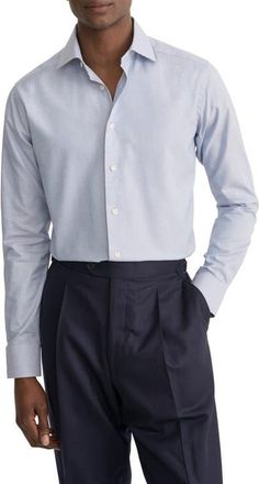 Eton Slim Fit Cotton Dobby Dress Shirt in Light Grey at Nordstrom, Size 16.5