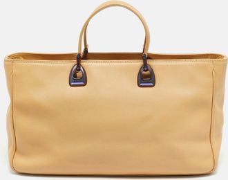 Lancel East-West Tan Leather Zipped Tote