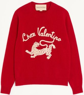 Valentino Maglia Valentino In Lana Con Ricami Chez Valentino & Panther Uomo ROSSO XL