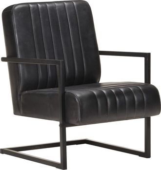 vidaXL Sill&oacute;n Voladizo De Cuero Aut&eacute;ntico Negro Vidaxl
