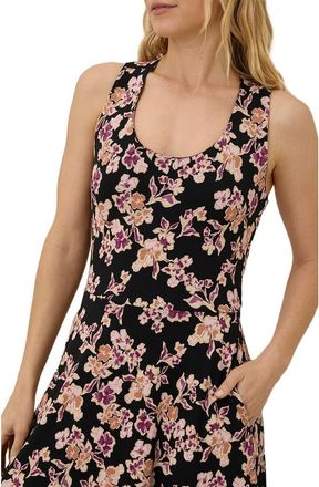 Pact Organic Cotton Fit & Flare Open Back Maxi Dress in Scattered Posies Black at Nordstrom, Size X-Large