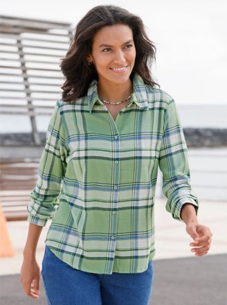 Casual Looks Karobluse CASUAL LOOKS, Damen, Gr. 36, blau (eucalyptus, mittelblau, kariert), 100% Baumwolle, gemustert, kariert, mehrfarbig, Blusen Karobluse