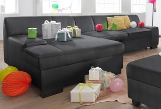 Domo Collection Ecksofa »Norma, elegant und modern, mit flachen Armlehnen, L-Form« wahlweise mit Bettfunktion