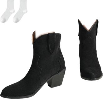 Generic Women Western Ankle Boots, Fashion Cowboy Short Boots in Suede-Look, Slip-On Boots with Wide Shaft And Block Heel, Comfortable Autumn Winter Boots for