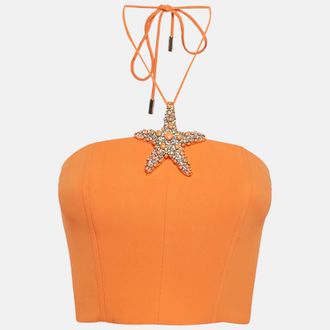 DAVID KOMA Orange Crepe Strafish Detail Corset Crop Top