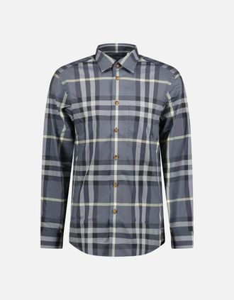 Burberry Mens Burberry Claverdon Check Shirt in Grey & Black - Size: Regular/34