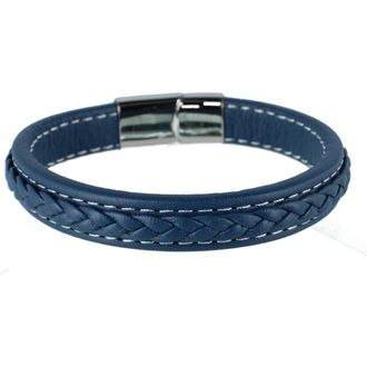 Trafalgar Store Loose Fit Amaris Azure Stitched Leather Secure Clasped Bracelet in Blue at Nordstrom