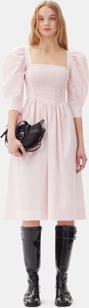 Ganni Pink Cotton Poplin Open Neck Smock Dress in Chalk Pink Size 10 Womens