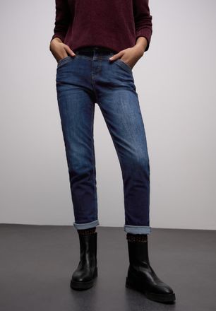 Street One 5-Pocket-Jeans STREET ONE Style BOYFRIEND, Damen, Gr. 26, L&auml;nge 28, schwarz indigo, Denim/Jeans, Obermaterial: 79% Baumwolle, 15% Polyester (REPREVE),