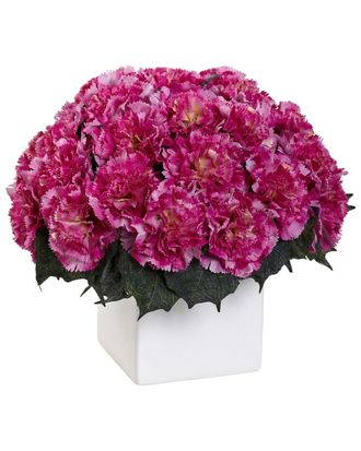 Nearly Natural Carnation Arrangement with Vase
