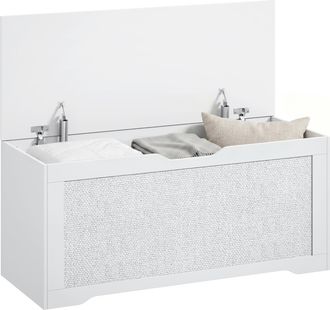 HOMCOM Homcom Ba&uacute;l De Almacenaje 136l, Banco De Almacenaje Con Panel De Rat&aacute;n, Tapa Elevable, Brazos De Soporte, Para Recibidor, Sal&oacute;n, 100x40x45 Cm, Blanco