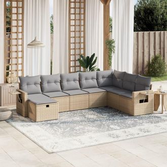 vidaXL Juego De Sof&aacute;s Jard&iacute;n Con Cojines Beige Mezcla 8 Pzas Rat&aacute;n Pe Vidaxl