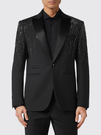 Philipp Plein Blazer monopetto in cr&ecirc;pe con rever a lancia e ricamo di strass