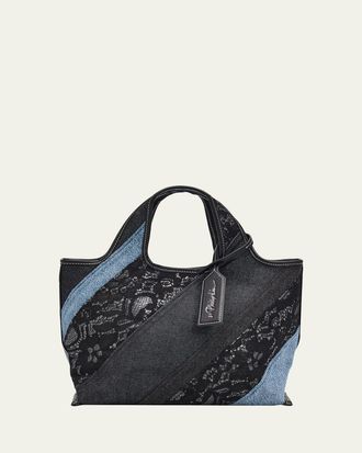3.1 Phillip Lim Patchwork Lace & Denim Mini Market Tote Bag