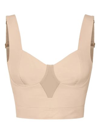 Elisabetta Franchi zigzag topstitching top - women - Polyamide/Spandex/Elastane - 42 - Neutrals