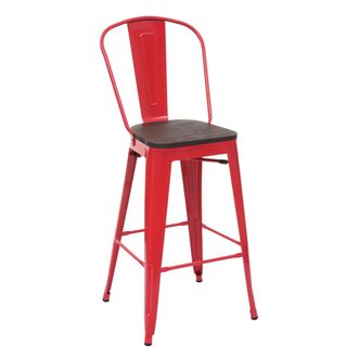 Hhg Hhg - Taburete De Bar 896 Incl. Asiento De Madera, Taburete De Bar Taburete De Mostrador Con Respaldo, Metal Dise&ntilde;o Industrial, Rojo