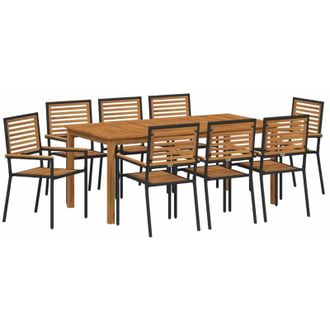 vidaXL Conjunto De Comedor De Jard&iacute;n 9 Pcs Negro Polirat&aacute;n Vidaxl