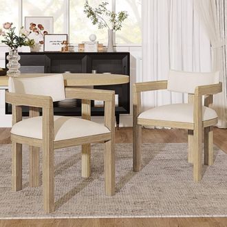 Matteo Set of 2 Solid Wood Linen Upholstered Dining Chairs - Natural Colour