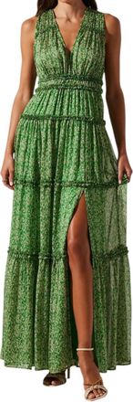 Astr Edessa Tiered Ruffle Maxi Dress In Green Pink Floral