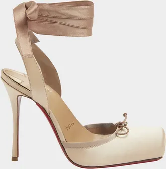 Christian Louboutin 100mm Cassia Silk Ankle-Tie Ballerina Pumps