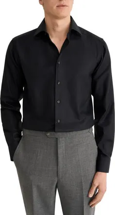 Eton Slim Fit Diagonal Weave Dress Shirt in Black at Nordstrom, Size 15.5