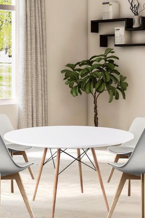 Fusion Living Soho Large White Circular Dining Table with Beech Wood Legs