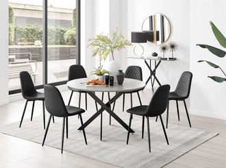 Furniturebox Novara Grey Concrete Effect Black Leg 120cm Round Dining Table & 6 Corona Black Leg Chairs