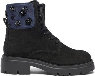 Stuart Weitzman Hudson Lite Veterschoen - Dames - Veterlaarzen - Zwart - 38 1/2 EU - Leer - Schoenen