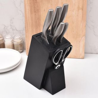 OEM Bloque De Cuchillos De Madera - Bloque Universal De Madera De Acacia Para Cuchillos 17,5 X 7,3 X 20,5 Cm - Bloque De Cuchillos De Cocina Vac&iacute;o Con Var