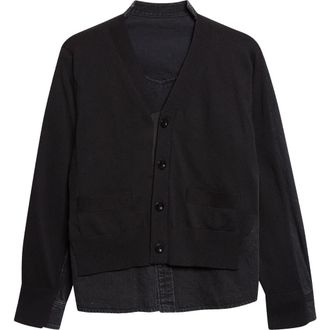 sacai Cardigan Front Denim Shirt in Black at Nordstrom, Size 4