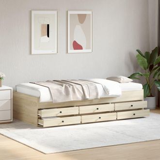 vidaXL Sof&aacute; Cama Con Cajones Sin Colch&oacute;n Roble Sonoma 100x200 Cm Vidaxl