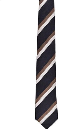 Brunello Cucinelli Mens Navy Brown Striped Wool Blend Tie