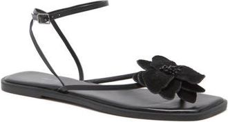 Free People Mismatched Magnolia Appliqu&eacute; Ankle Strap Sandal in Black Tide Leather at Nordstrom, Size 7.5
