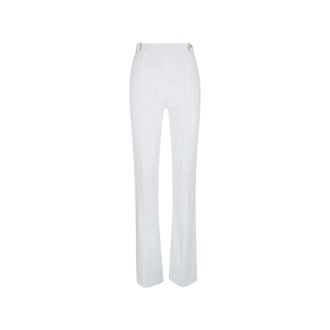 Elisabetta Franchi Straight Trousers, female, White, Size: M Trousers in double-layer stretch cr&ecirc;pe with logo charm