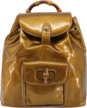Gucci Vintage Bamboo Patent Gold Patent_Leather Backpack Bag (Pre-Owned)