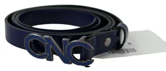 Costume National Mens Blue Leather Logo Skinny Fashion Belt