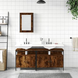 Berkfield Home Durable 3 Piece Bathroom Furniture Set Smoked Oak Engineered Wood in Brown