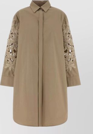 Agnona poplin shirt dress collared floral sleeves longline