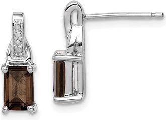 Diamond2Deal Sterling Silver Rhodium-plated Diamond and Smoky Quartz Earrings