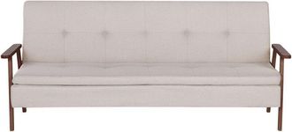 Beliani Sof&aacute; Cama Moderno De Tela Madera Oscura Reposabrazos Convertible Beige Tjorn