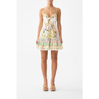 Camilla Tie Front Short Dress With Hem Ruffle in The Call Of Catalonia at Nordstrom, Size Xx-Large Au