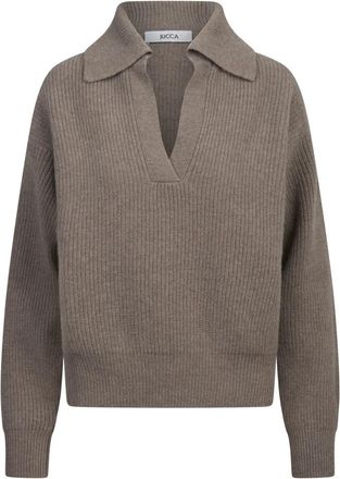 Jucca Ribgebreide Ritsvest - Dames - V-hals truien - Bruin - M - Wol - Truien & Vesten