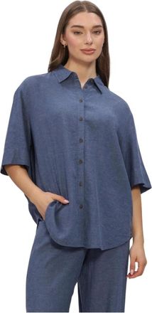 Moss Copenhagen Dames, Blouses & Shirts, Blauw, Maat: S/M Linnen